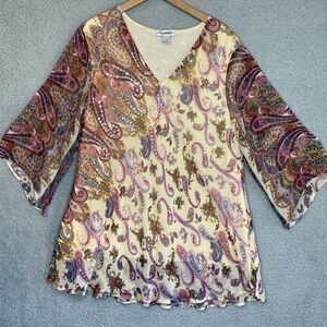 VTG JMB Signature Fairy Boho Beaded Flowy Tunic Top Artsy Sz 3XL Pink Paisley